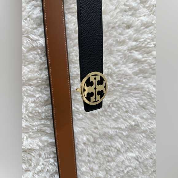 Tory Burch Black and Brown Reversible Logo Belt - Picture 1 of 4